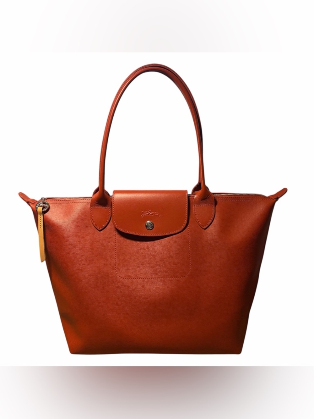 Longchamp- Leather Tote Bag in Burnt Orange - Long Handles
